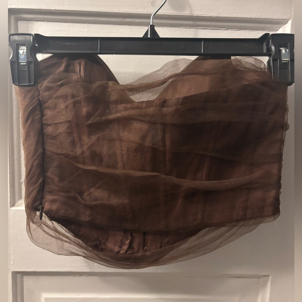 Zara Women’s Tulle Chocolate Brown Strapless Corset Bustier Going Out Top - Picture 3 of 5